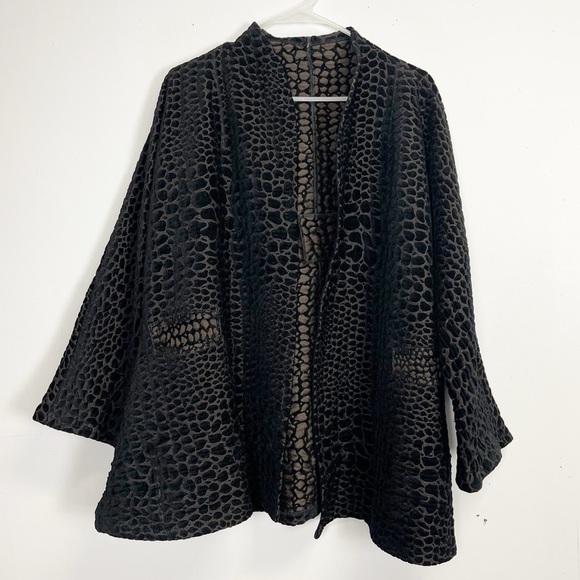 Scavenger Couture Jacket Womens Medium Black Multicolor Textured Open Front - Picture 1 of 9